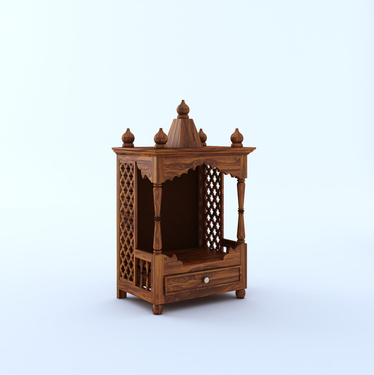 Vinayaka Solid Sheesham Wood Temple/Mandir With One Drawer Storage - 3 Years Warranty