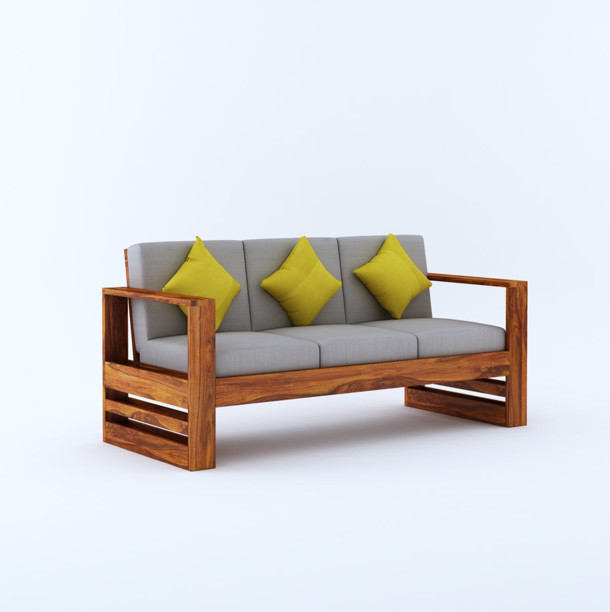 Lurid Solid Sheesham Wood 3 Seater Sofa With Side Pockets - 3 Years Warranty