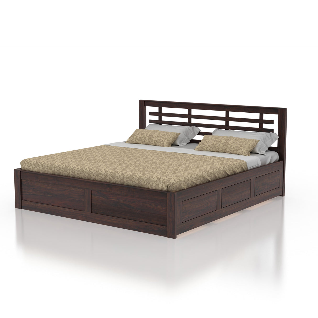 Lyon Solid Sheesham Wood Bed With Box Storage -  3 Years Warranty