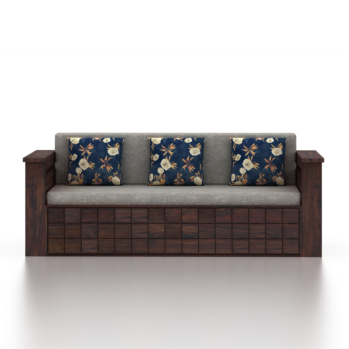 OSLO Solid Sheesham Wood 3 Seater Sofa Cum Bed With Headboard and Mini Storage - 3 Years Warranty