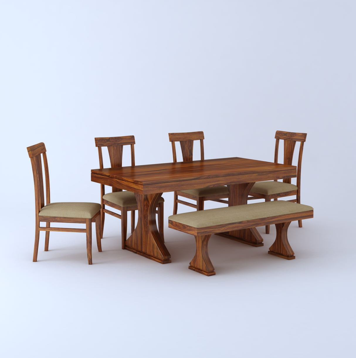 Maron Solid Sheesham Wood 6 Seater Dining Table Set - 3 Years Warranty