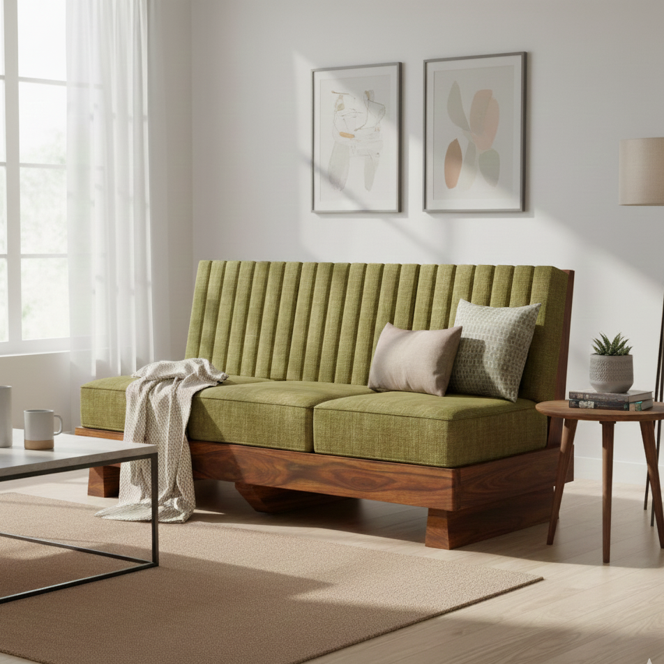 RONNY Solid Sheesham Wood 3 Seater Sofa - 3 Year Warranty (LUXE EDITION)