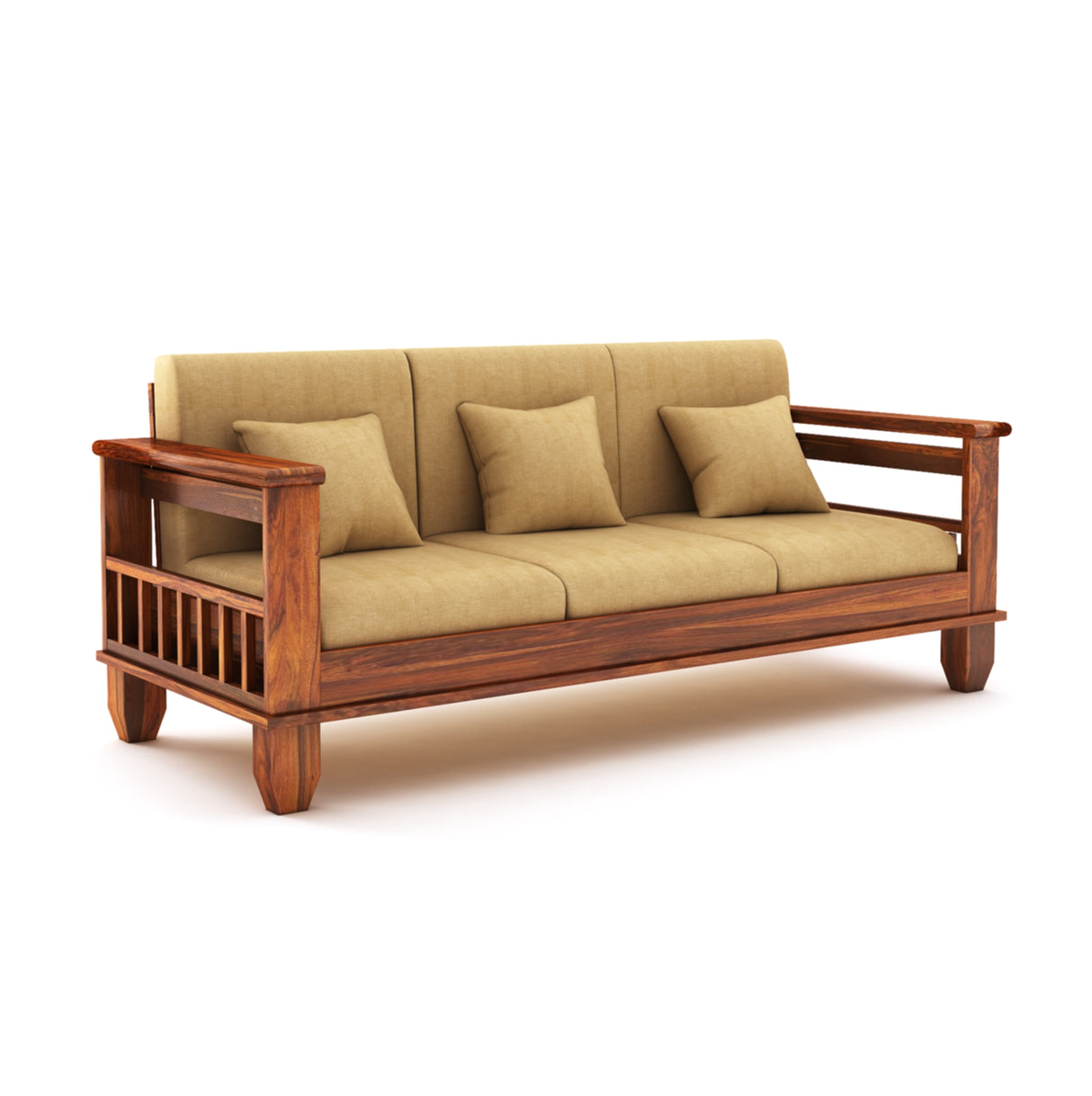 Maharaja Solid Sheesham Wood 3 Seater Sofa With Side Pockets - 3 Years Warranty