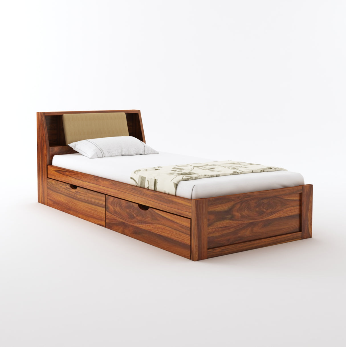 Mayor Solid Sheesham Wood Single Bed With Headboard and Drawer Storage - 3 Years Warranty