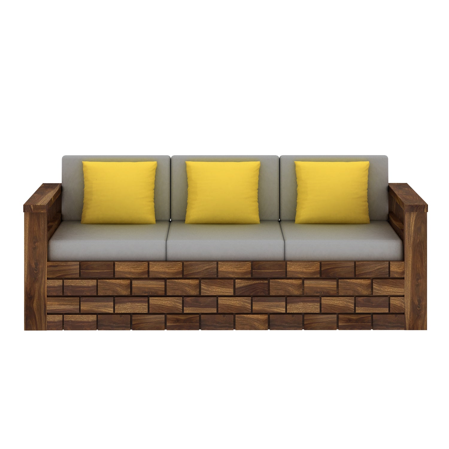 Italian Solid Sheesham Wood 3 Seater Sofa With Side Pockets - 3 Years Warranty
