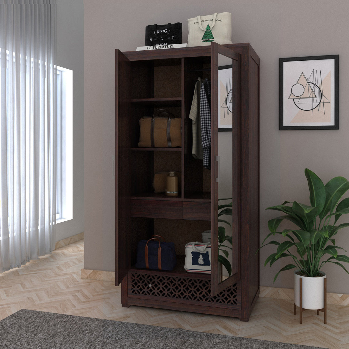 Jodhpur Solid Sheesham Wood with One Side Mirror - 3 Years Warranty