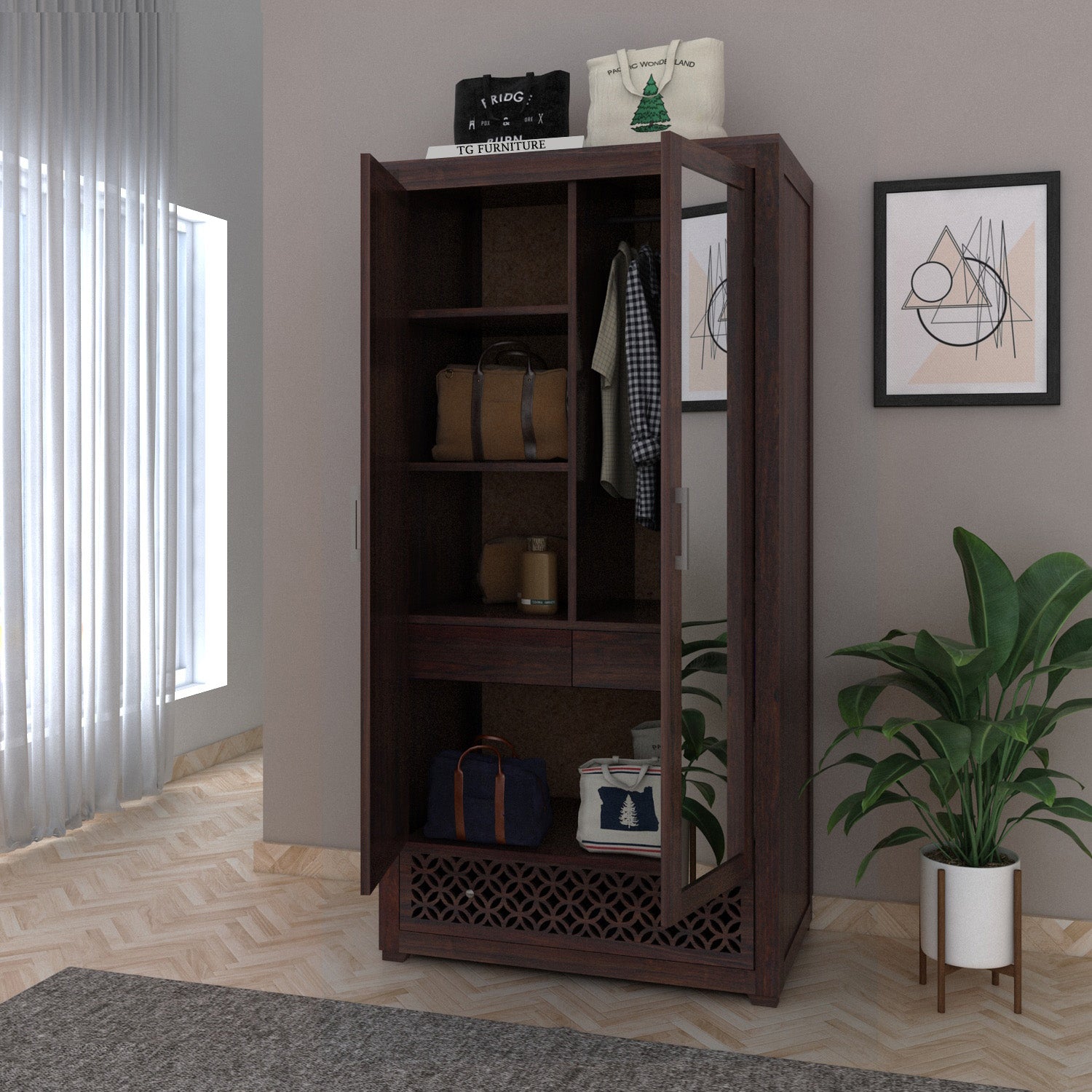 Jodhpur Solid Sheesham Wood with One Side Mirror - 3 Years Warranty