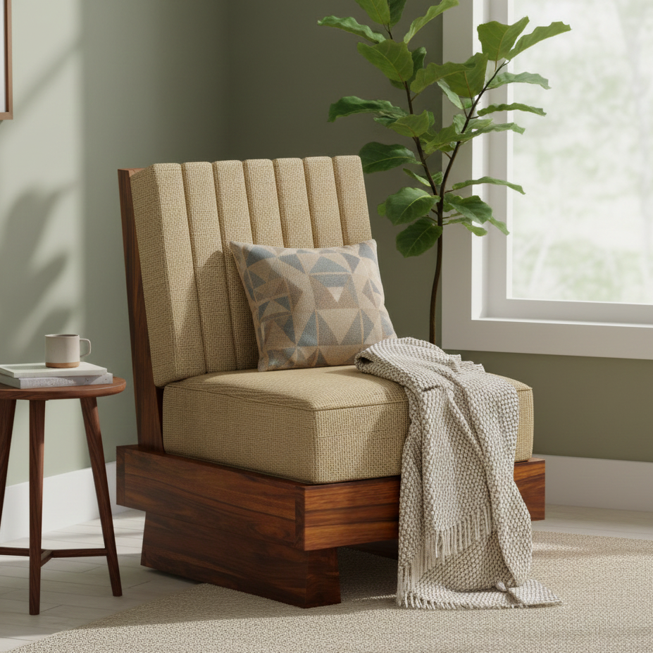 RONNY Solid Sheesham Wood Single Seater Sofa - 3 Year Warranty (LUXE EDITION)