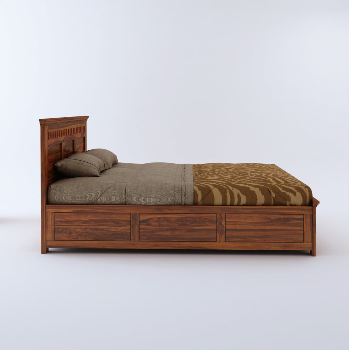 Armania Solid Sheesham Wood Bed With Box Storage - 3 Years Warranty