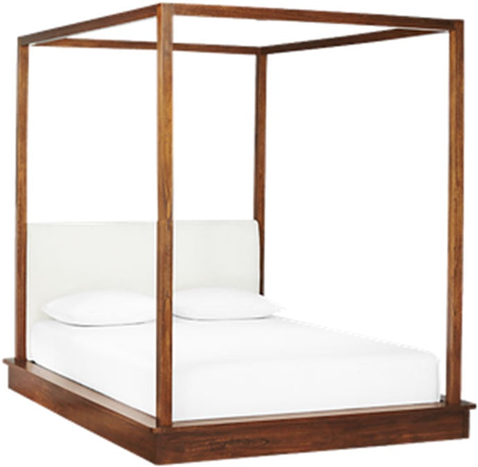 Elley Solid Sheesham Wood Platfrom Poster Bed with upholstered Headboard - 3 Years Warranty