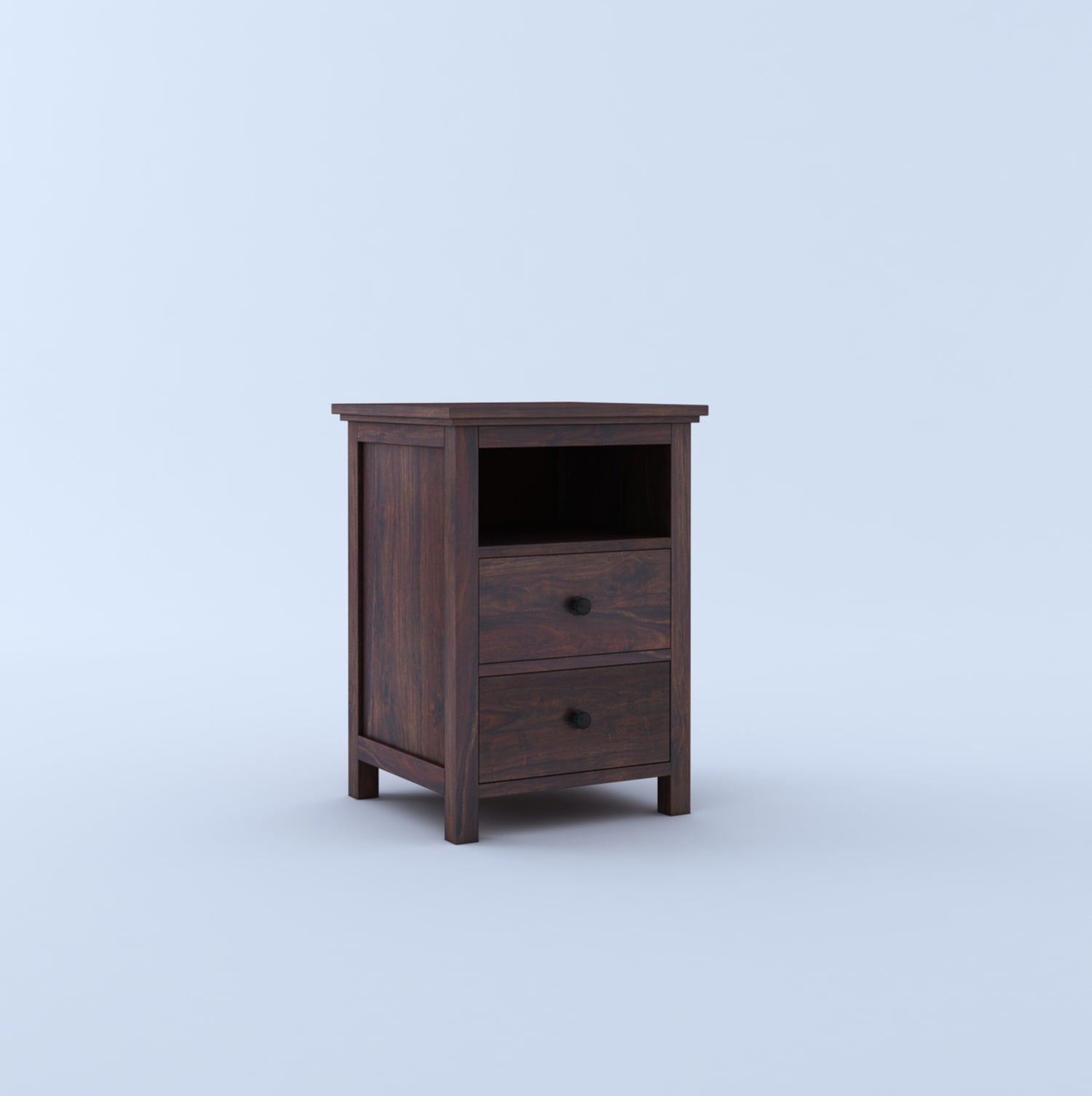 Swift Solid Sheesham Wood Bedside Table With Two Drawer Storage -3 Years Warranty