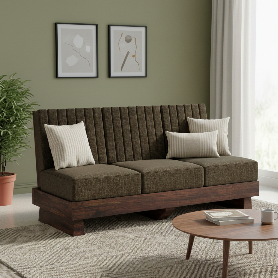RONNY Solid Sheesham Wood 3 Seater Sofa - 3 Year Warranty (LUXE EDITION)