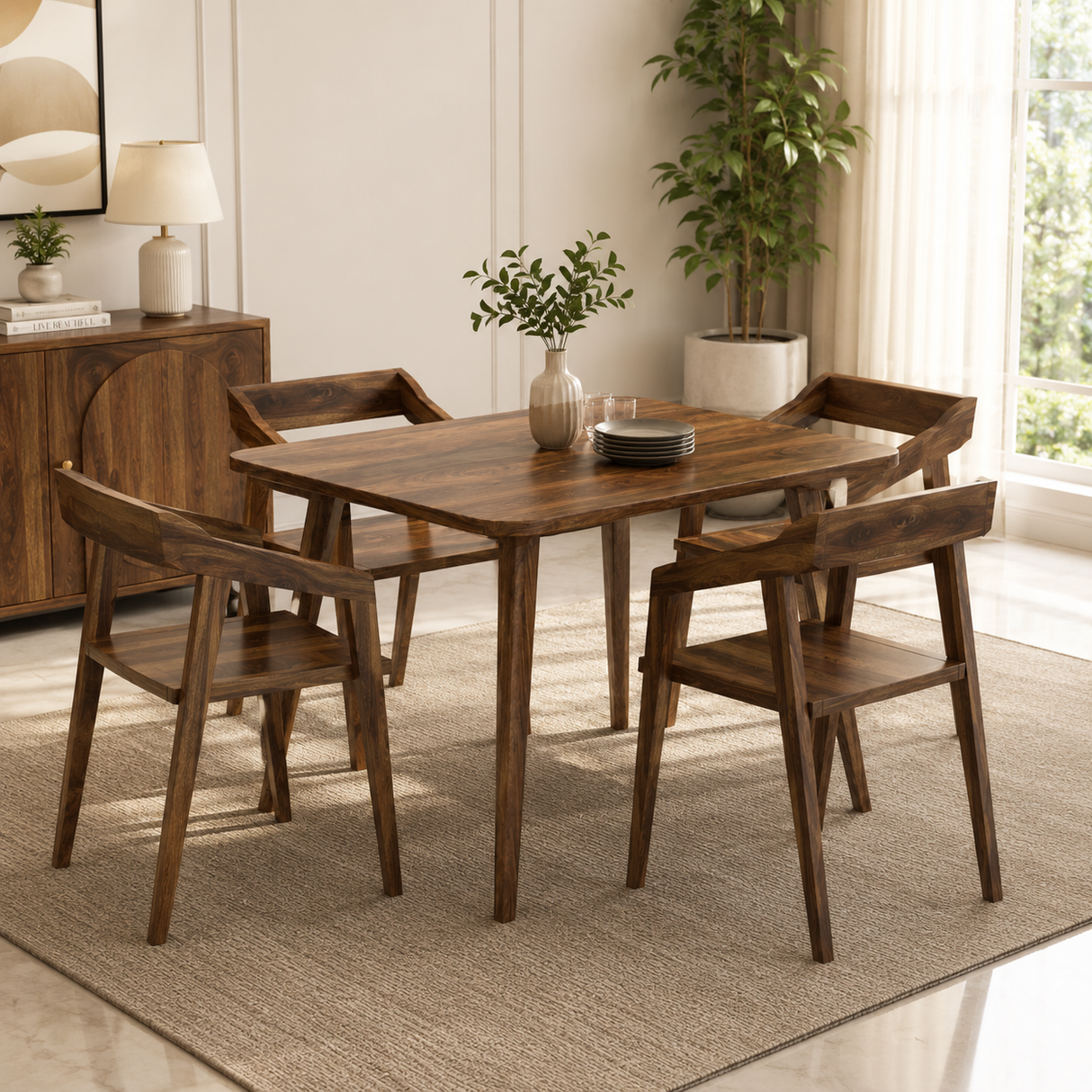 Emporio Solid Sheesham Wood 4 Seater Dining Set - 3 Years Warranty