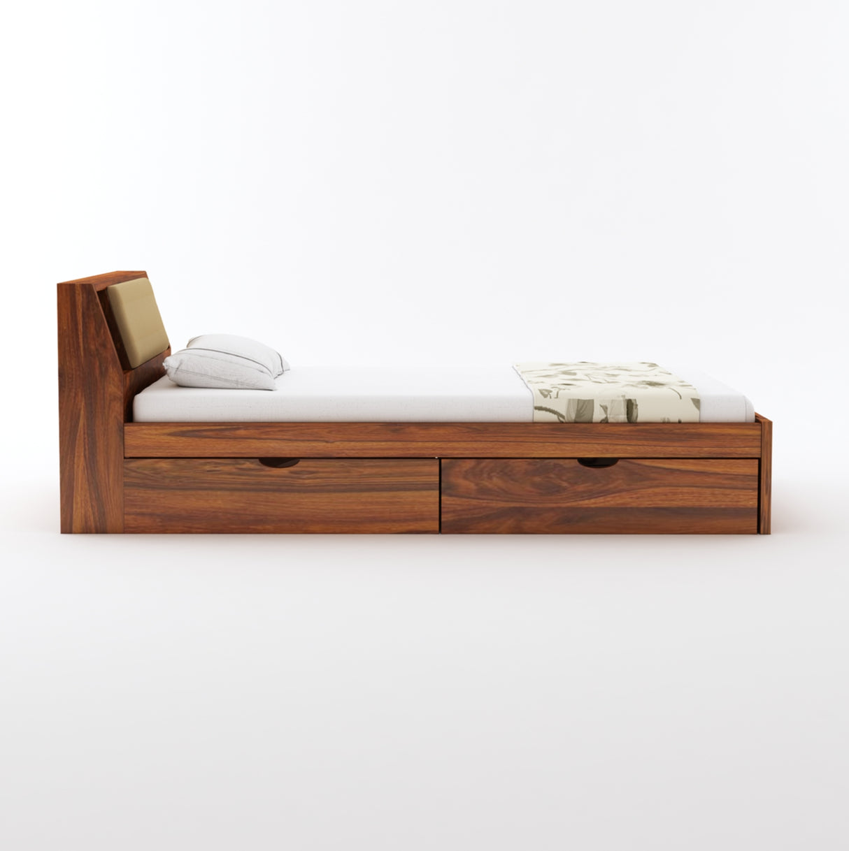 Mayor Solid Sheesham Wood Single Bed With Headboard and Drawer Storage - 3 Years Warranty