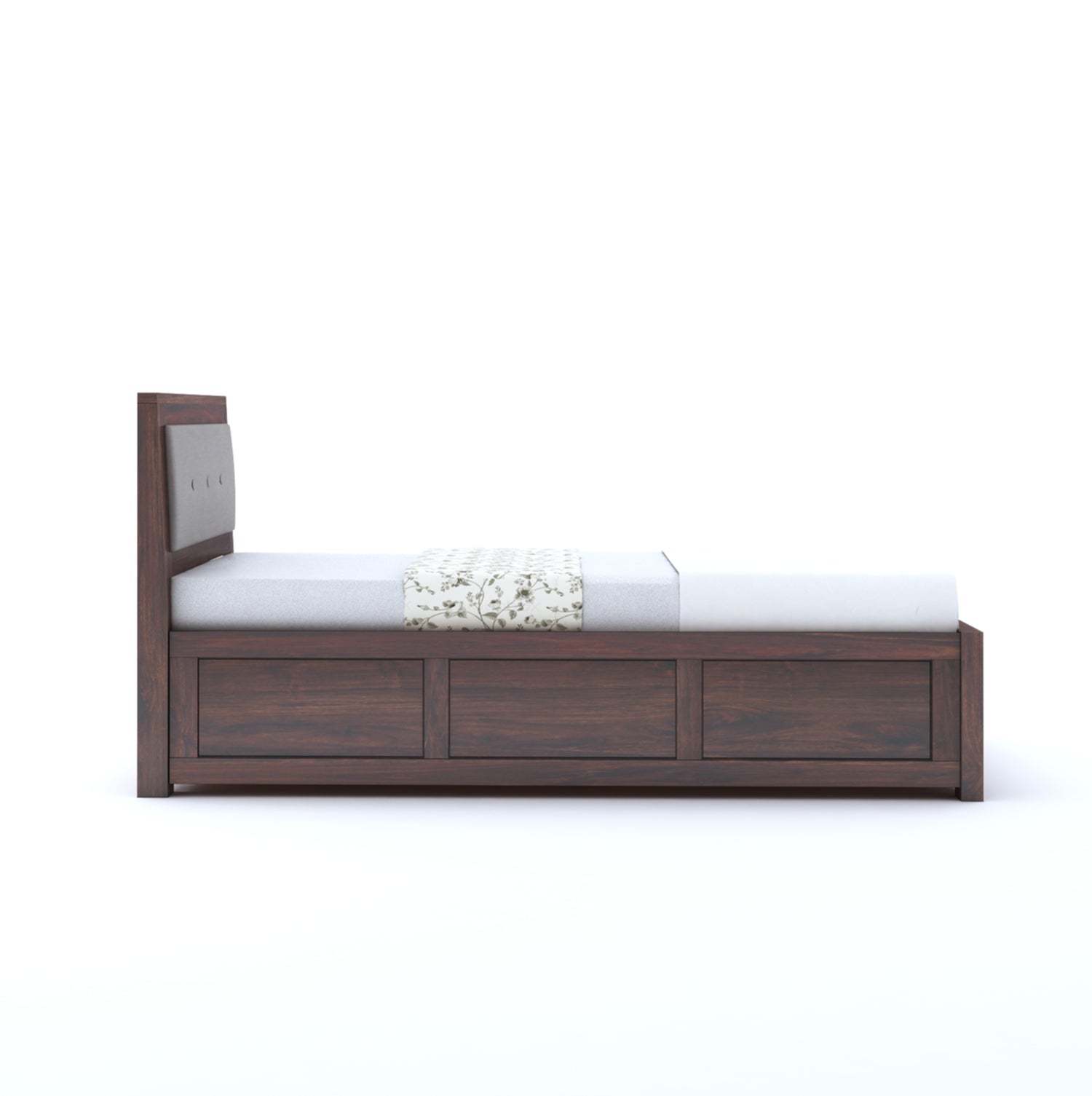 Euro Solid Sheesham Wood Single Bed With Box Storage - 3 Years Warranty