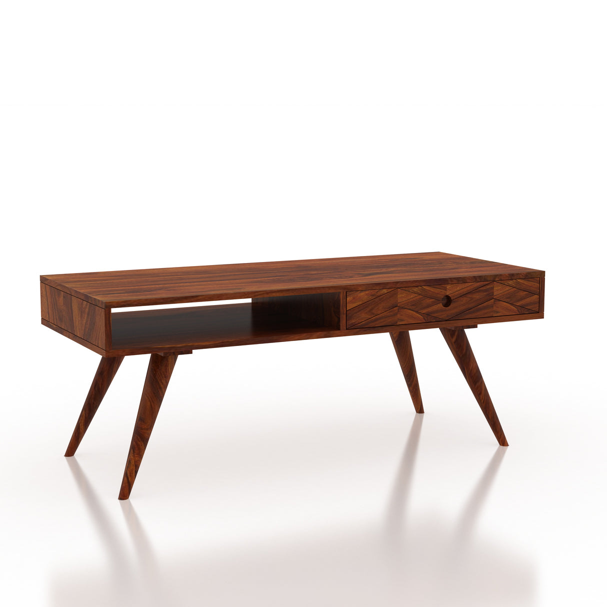 Simon Solid Sheesham Wood Coffee Table With Two Way Drawer Storage - 3 Years Warranty