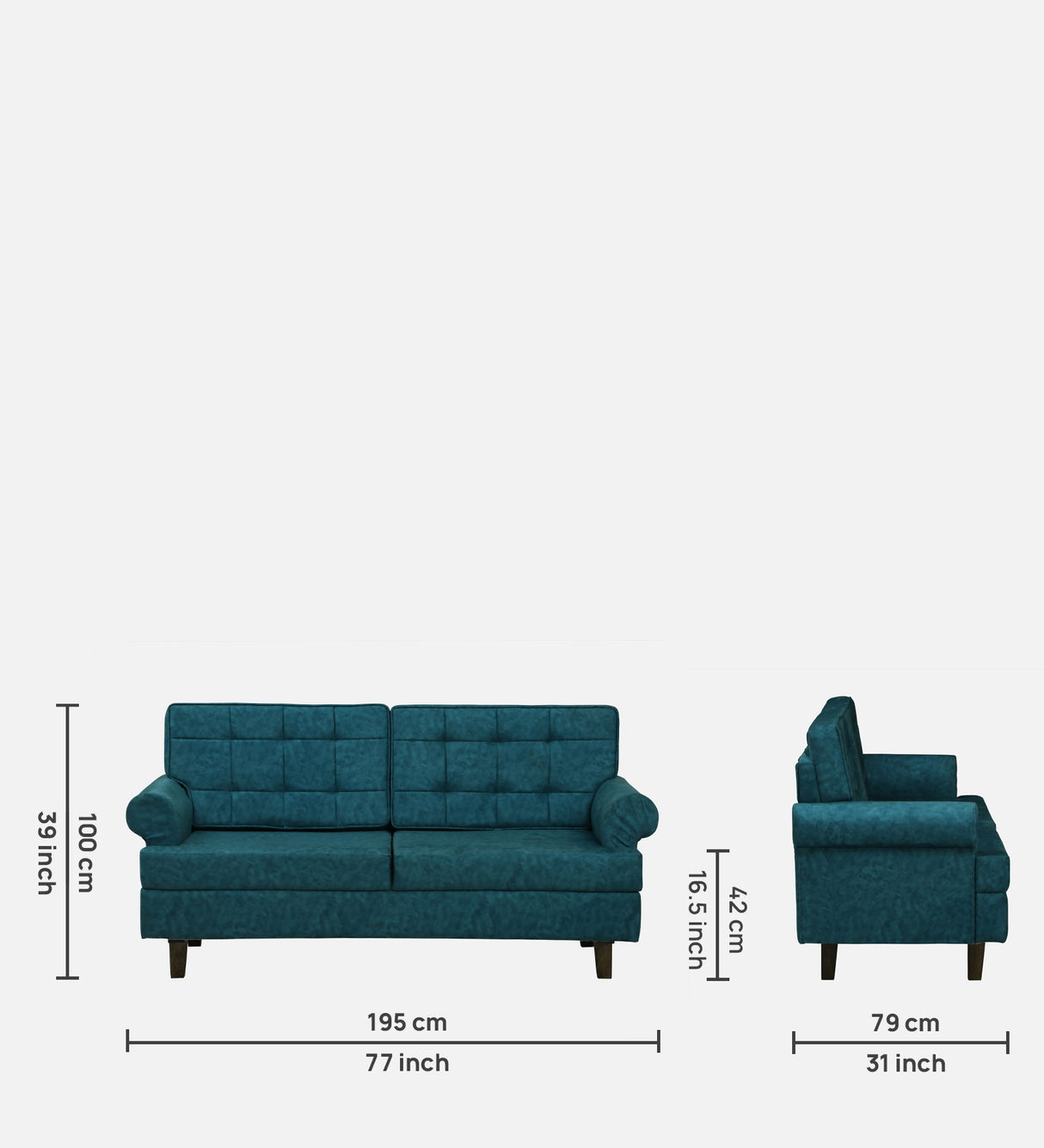 FABRIO Three Seater Upholstered Sofa Velvet - 12 Months Warranty - Ocean Suede