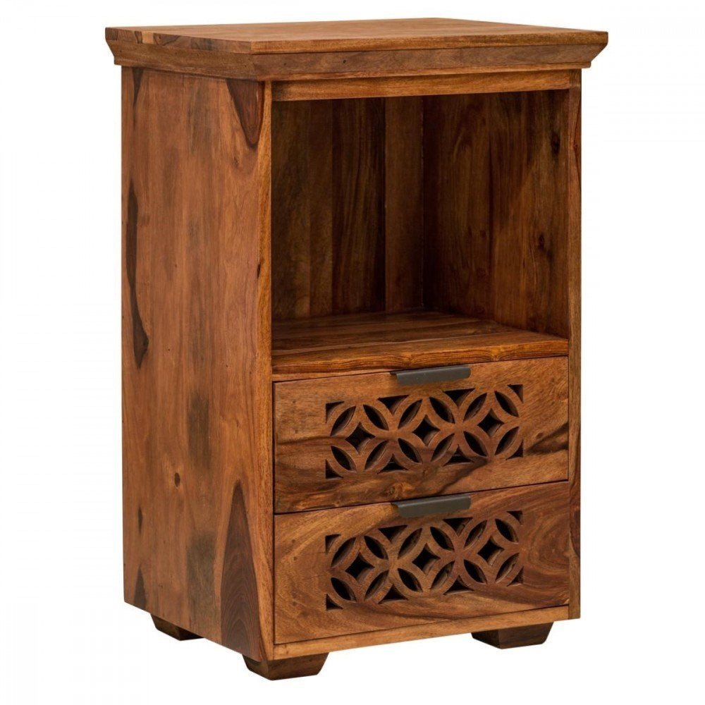 Jodhpur Solid Sheesham Wood Bedside Table  With Storage - 3 Years Warranty