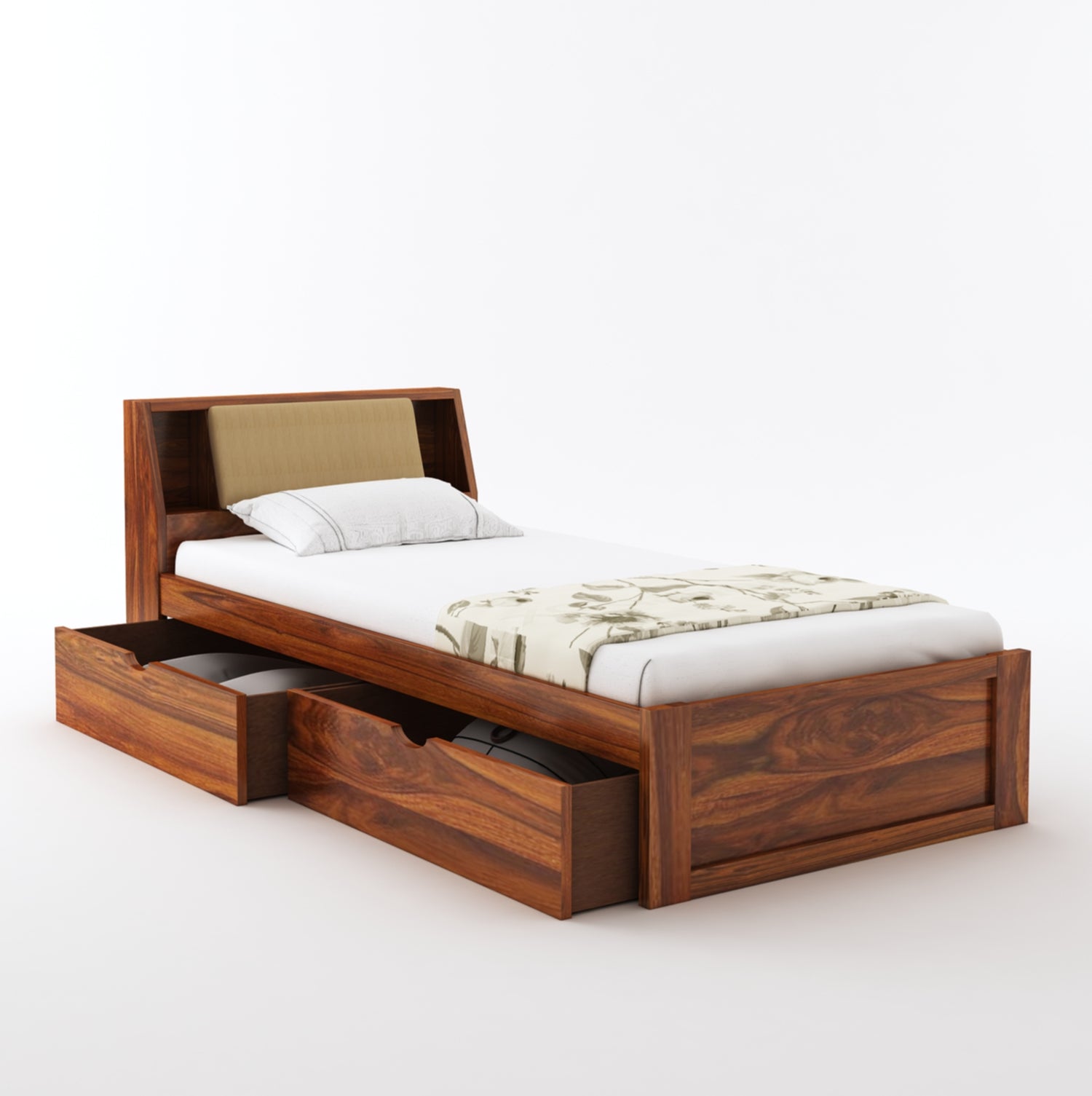 Mayor Solid Sheesham Wood Single Bed With Headboard and Drawer Storage - 3 Years Warranty