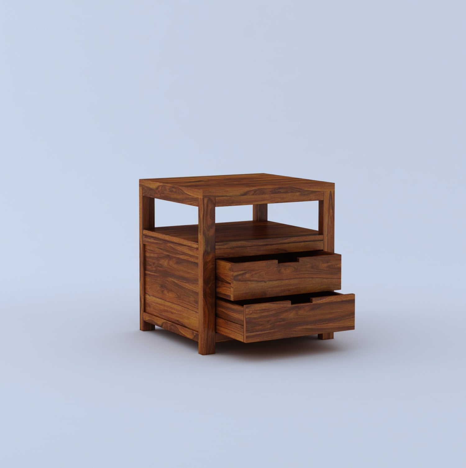 Rayon Solid Sheesham Wood Bedside Table With Two Drawer Storage -3 Years Warranty