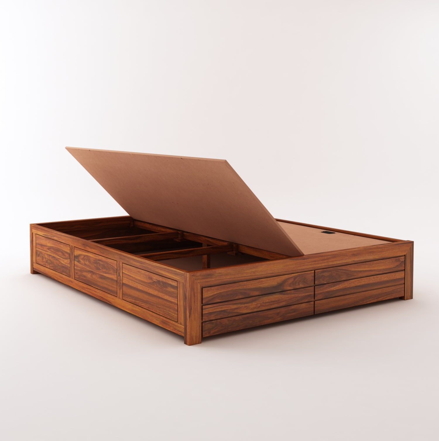 Italian Solid Sheesham Wood Bed With Box Storage Without Headboard - 3 Years Warranty