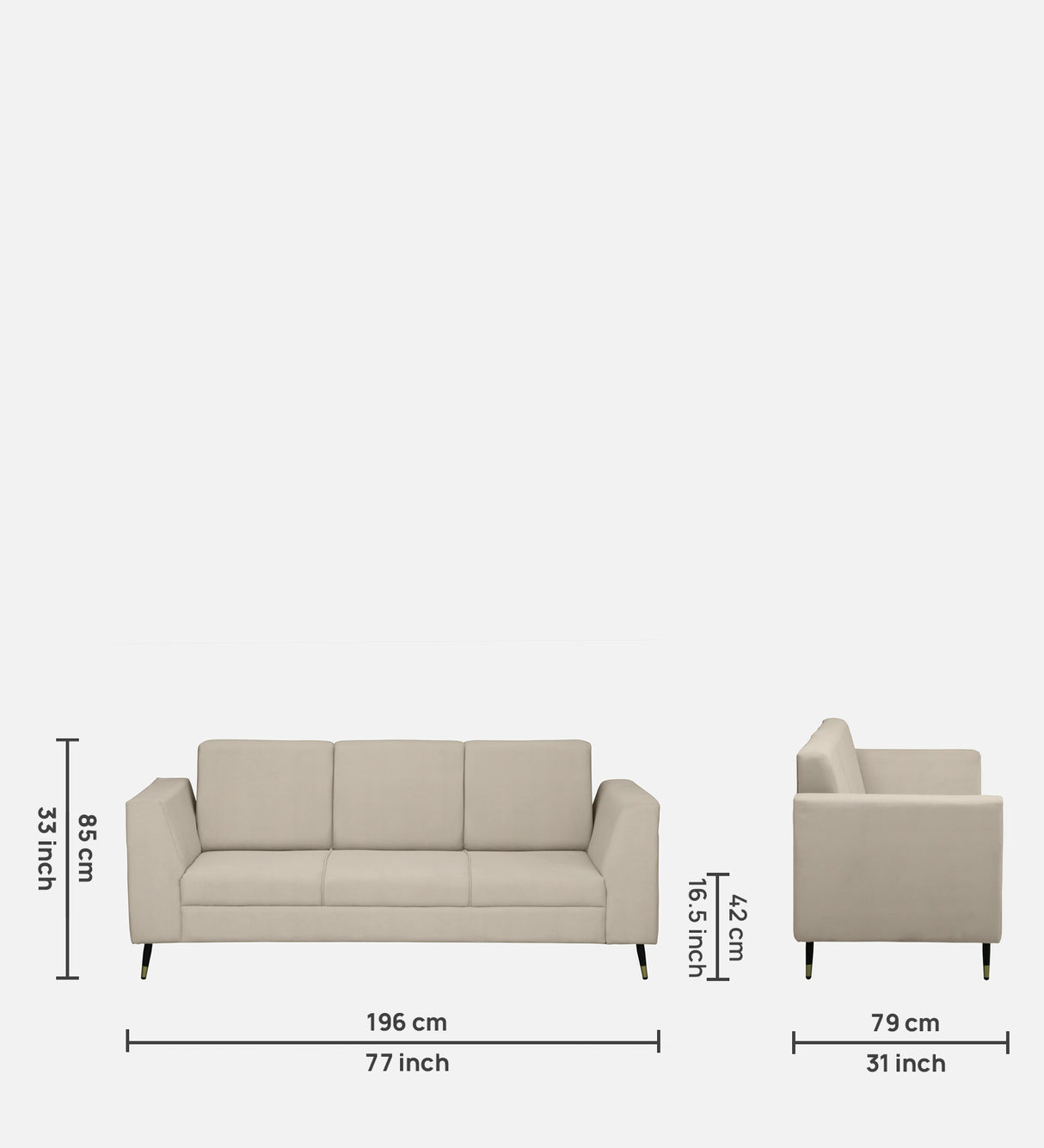 CUBA Three Seater Upholstered Sofa Velvet - 12 Months Warranty - Beige Swed