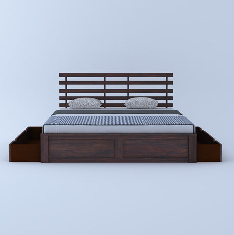 Strap Solid Sheesham Wood Bed With Two Drawer Storage - 1 Year Warranty