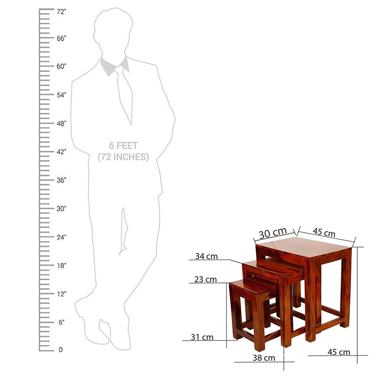 Foster Solid Sheesham Wood Nest of Stools - 3 Years Warranty