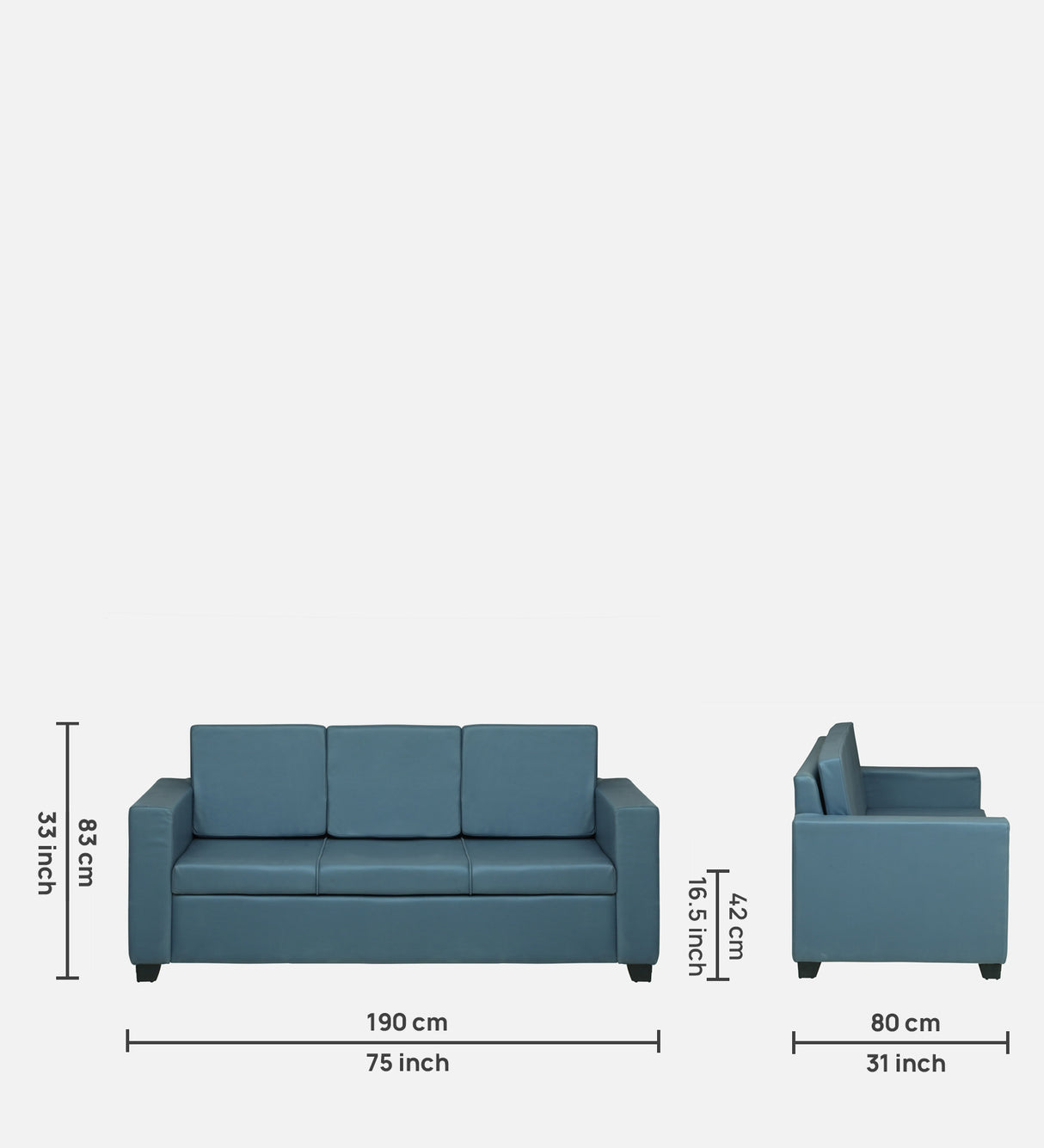 GOA Three Seater Upholstered Sofa With Storage - 12 Months Warranty - BLUE