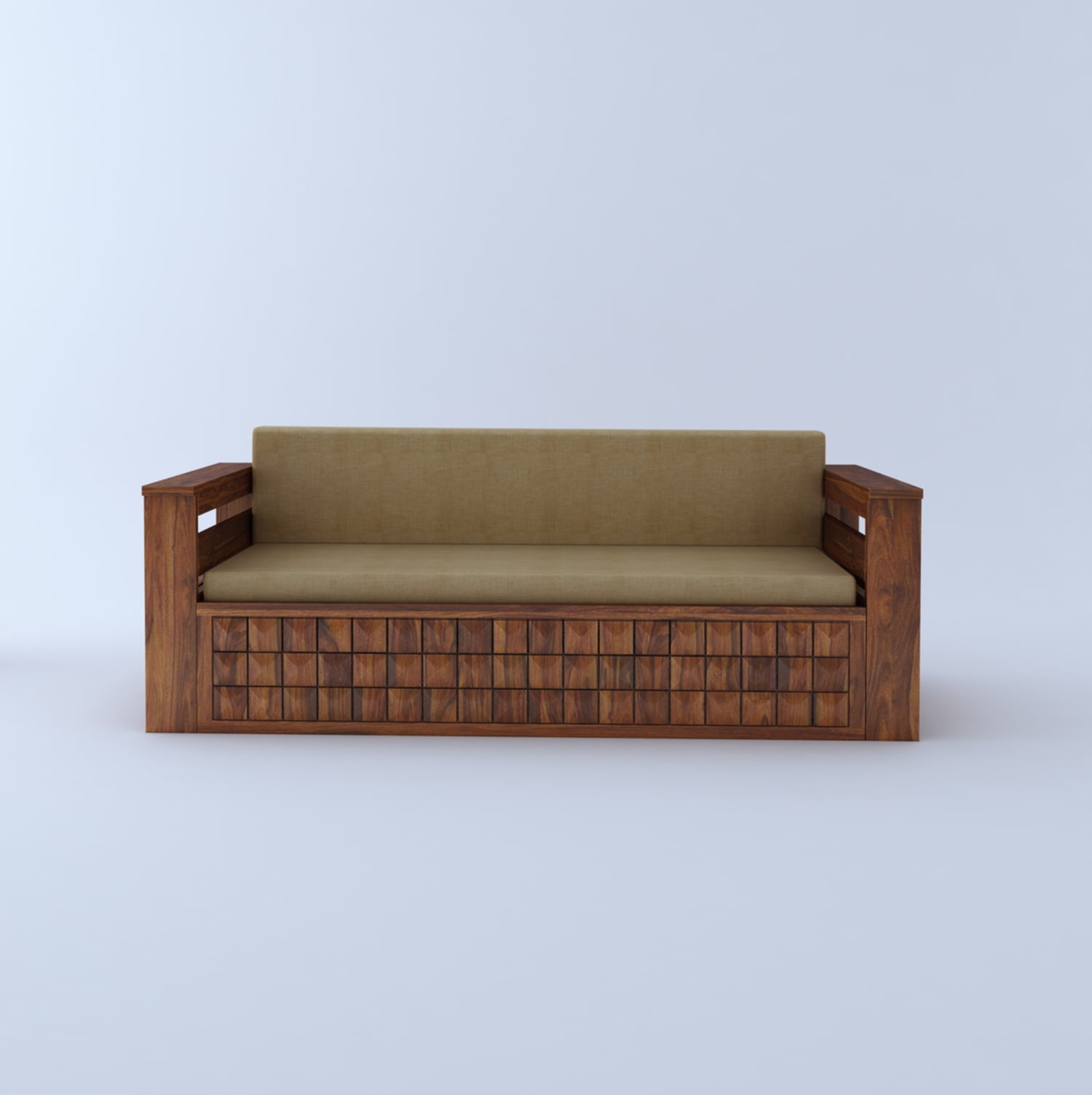 OSLO Solid Sheesham Wood 3 Seater Sofa Cum Bed With Headboard and Mini Storage - 3 Years Warranty