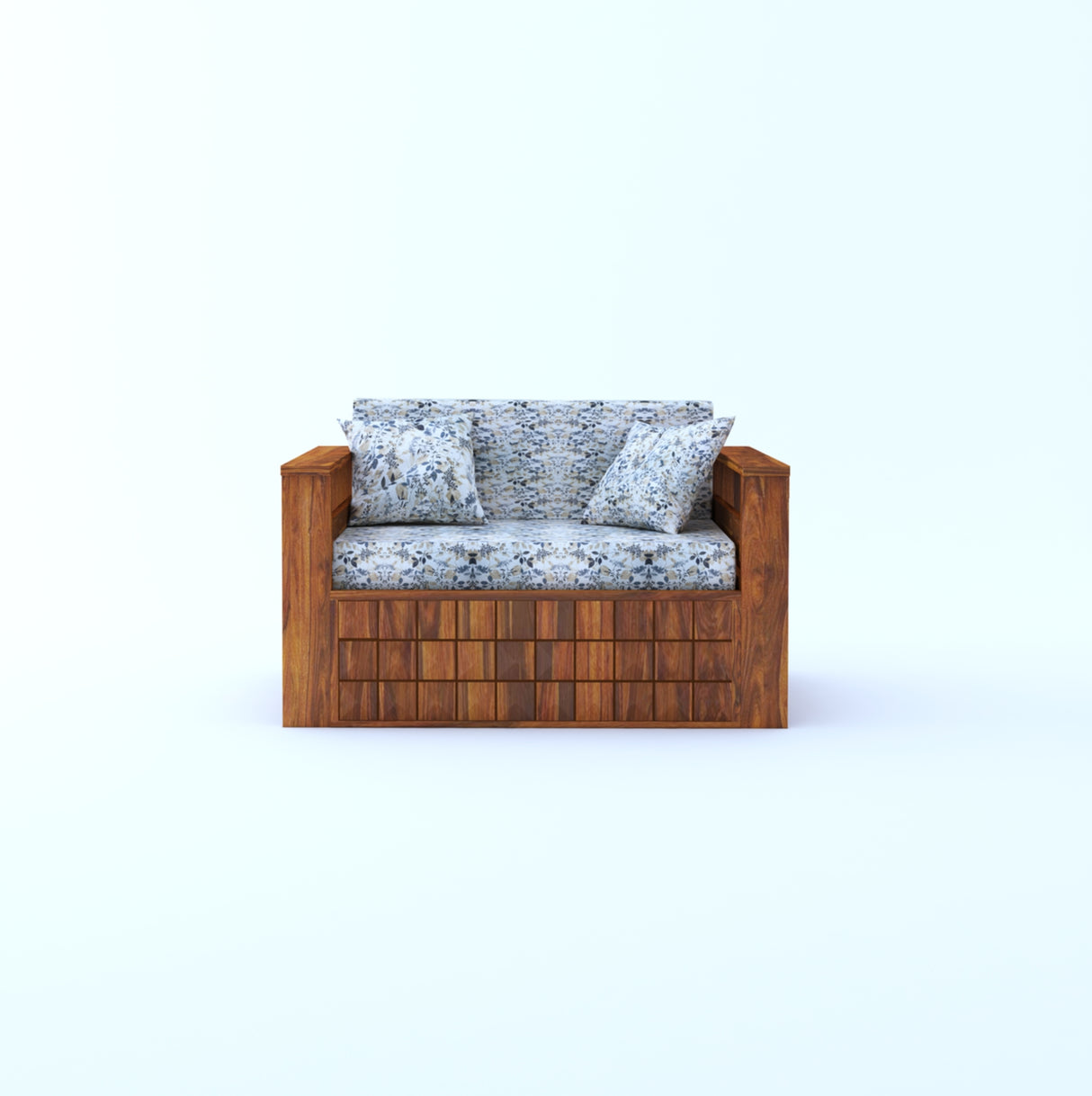 OSLO Solid Sheesham Wood 2 Seater Sofa Cum Bed With Side Pocket FLORAL - 3 Years Warranty