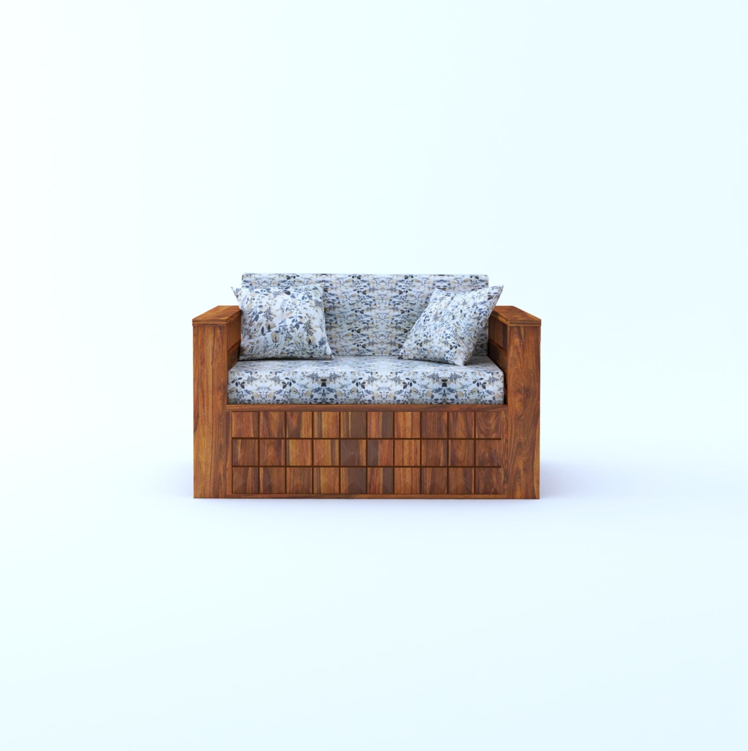 OSLO Solid Sheesham Wood 2 Seater Sofa Cum Bed With Side Pocket FLORAL - 3 Years Warranty
