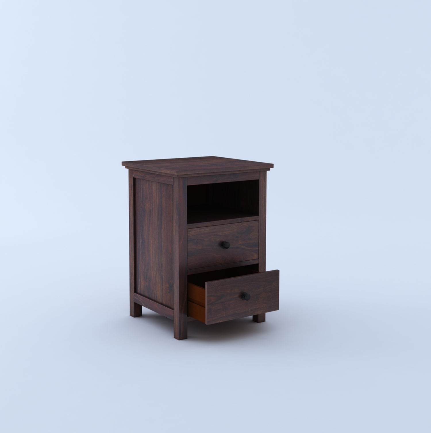 Swift Solid Sheesham Wood Bedside Table With Two Drawer Storage -3 Years Warranty