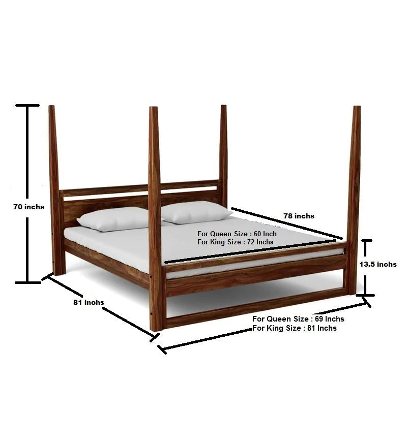Italian Solid Sheesham Wood Poster Bed Without Storage - 3 Years Warranty
