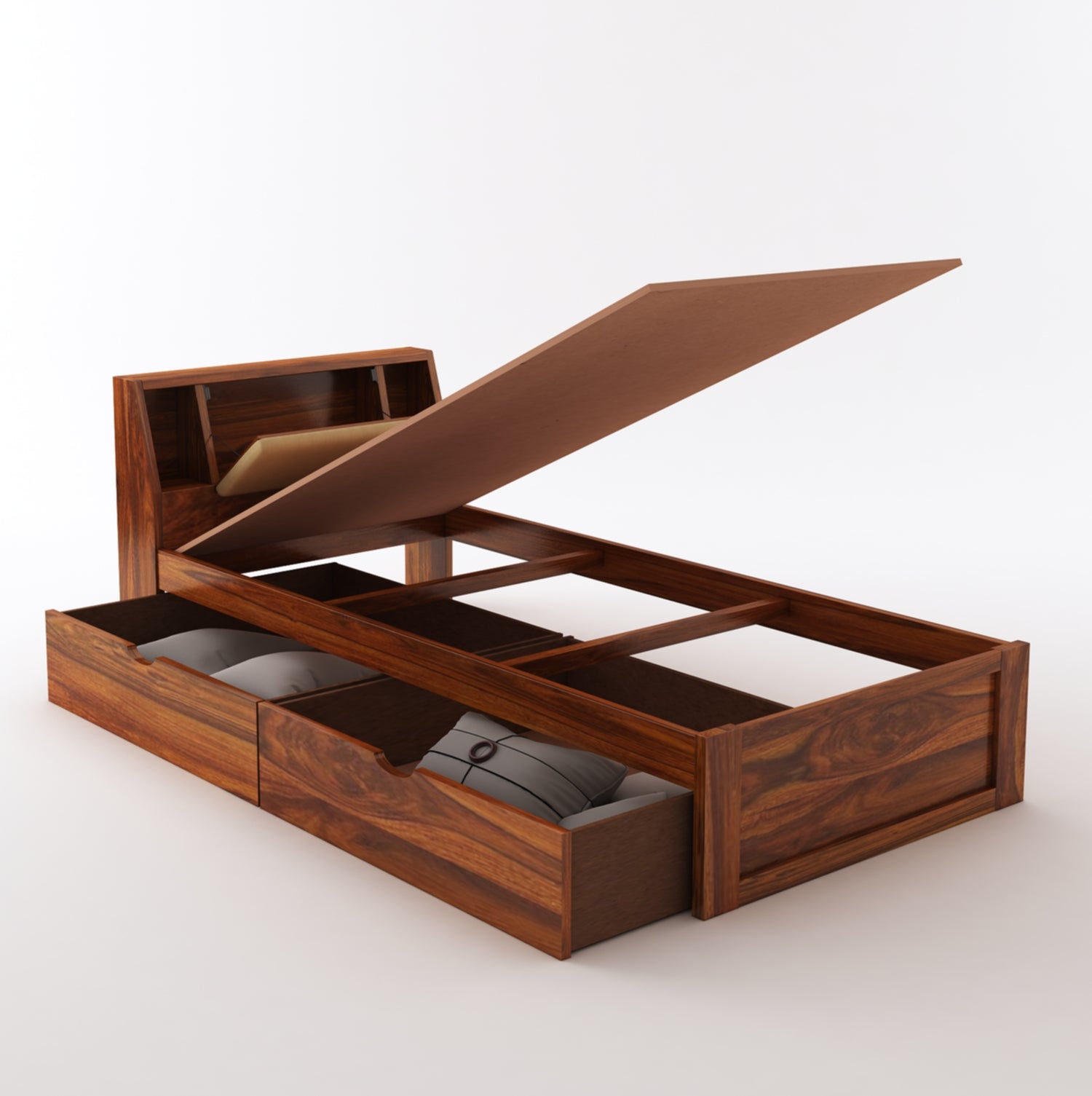 Mayor Solid Sheesham Wood Single Bed With Headboard and Drawer Storage - 3 Years Warranty