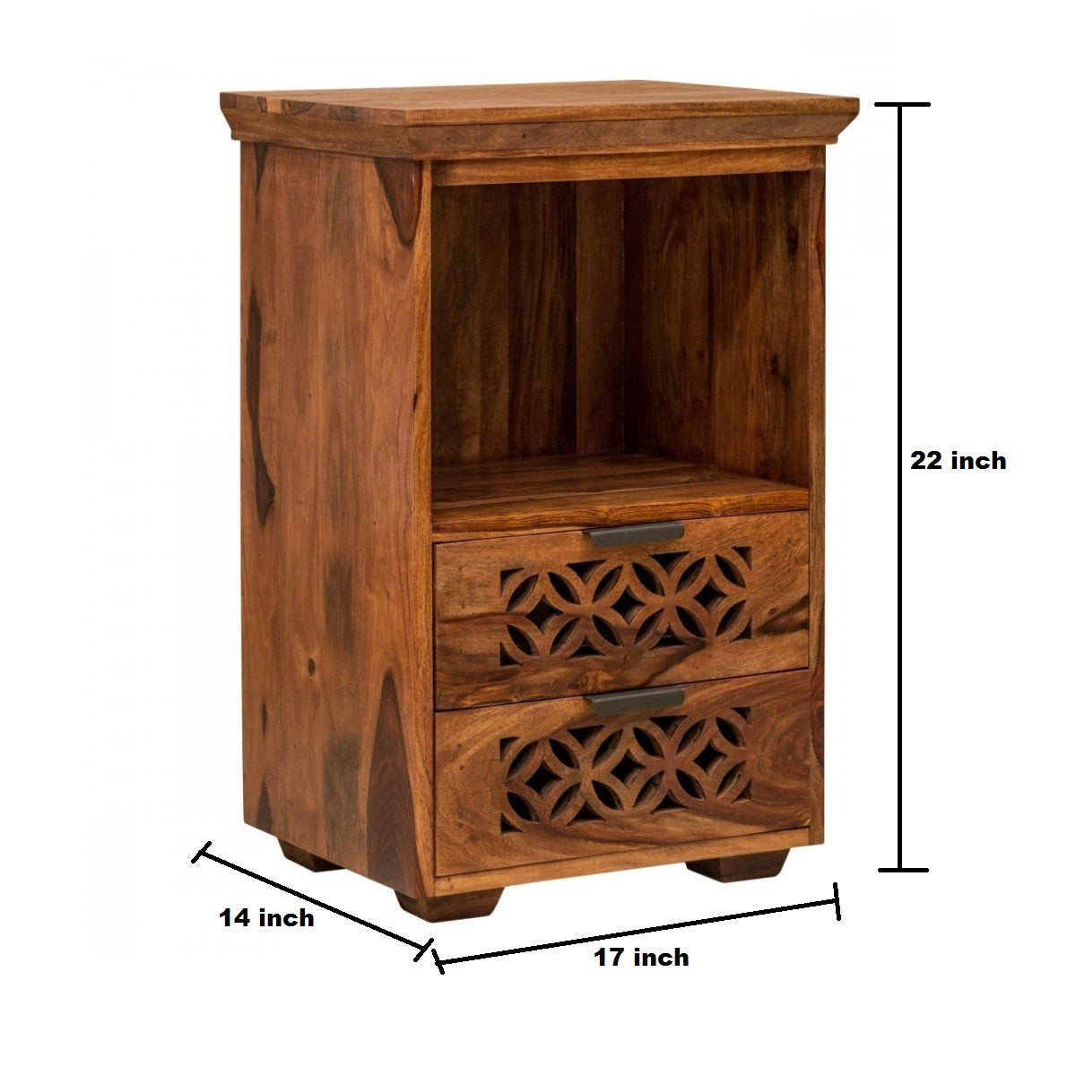 Jodhpur Solid Sheesham Wood Bedside Table  With Storage - 3 Years Warranty