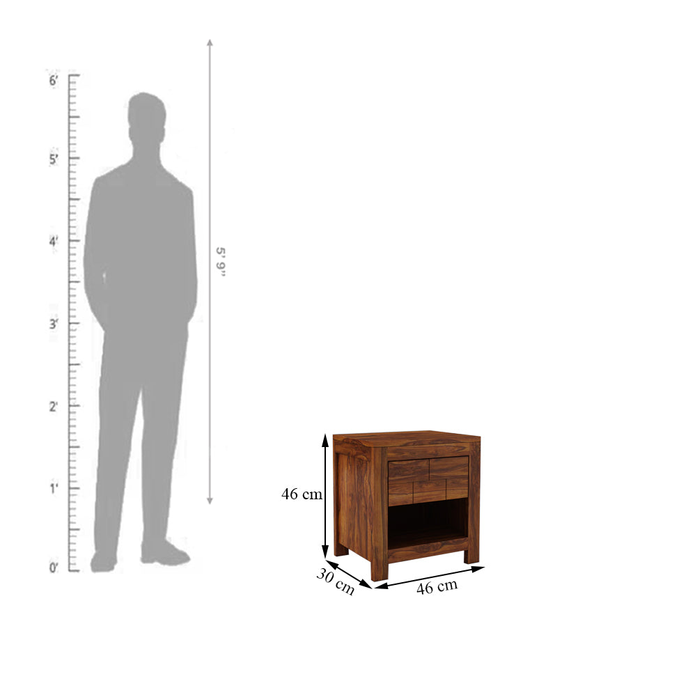 Italian Solid Sheesham Wood Bedside With One Drawer Storage - 3 Years Warranty