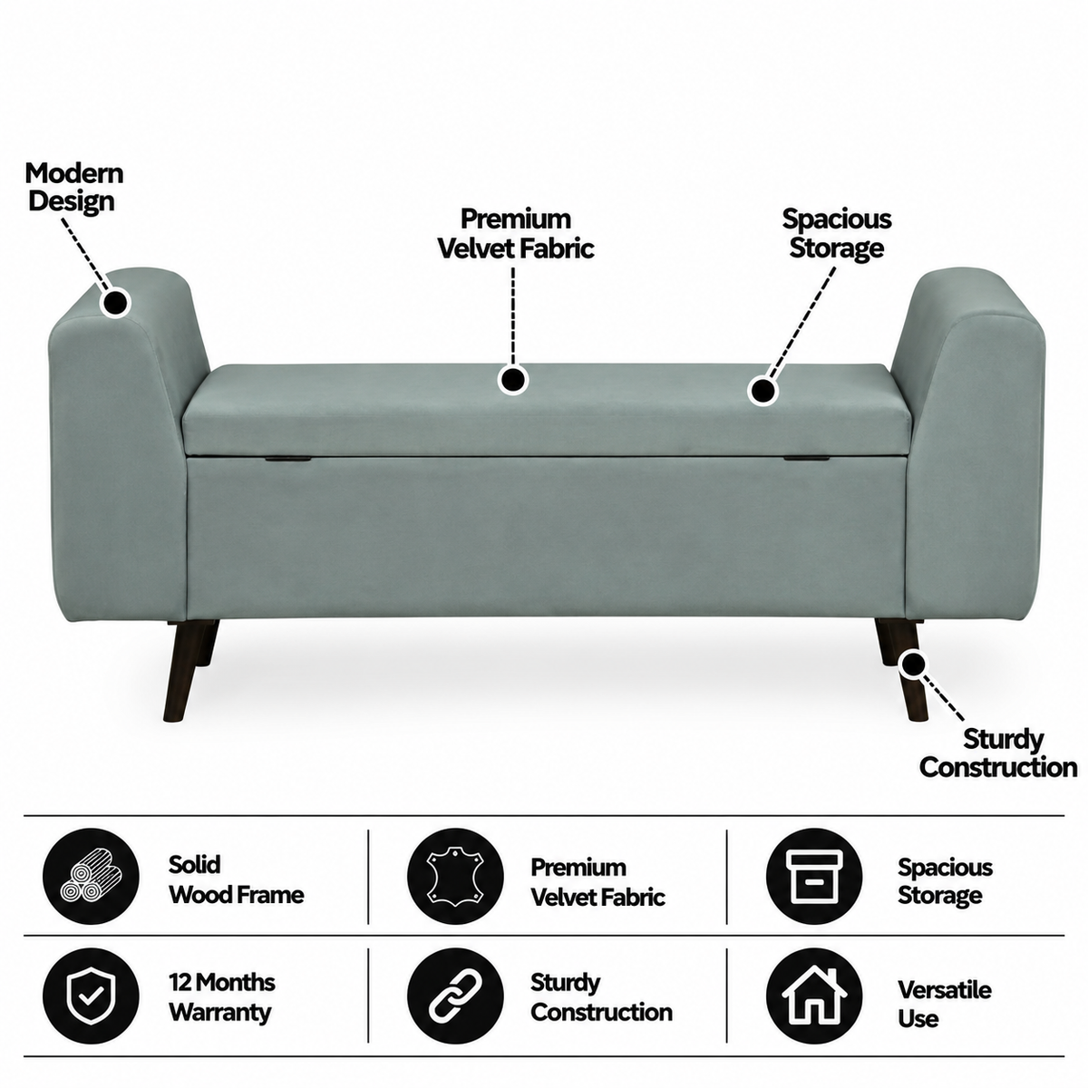 Mayor Upholstered Ottoman Bench With Storage - 12 Months Warranty(Grey)