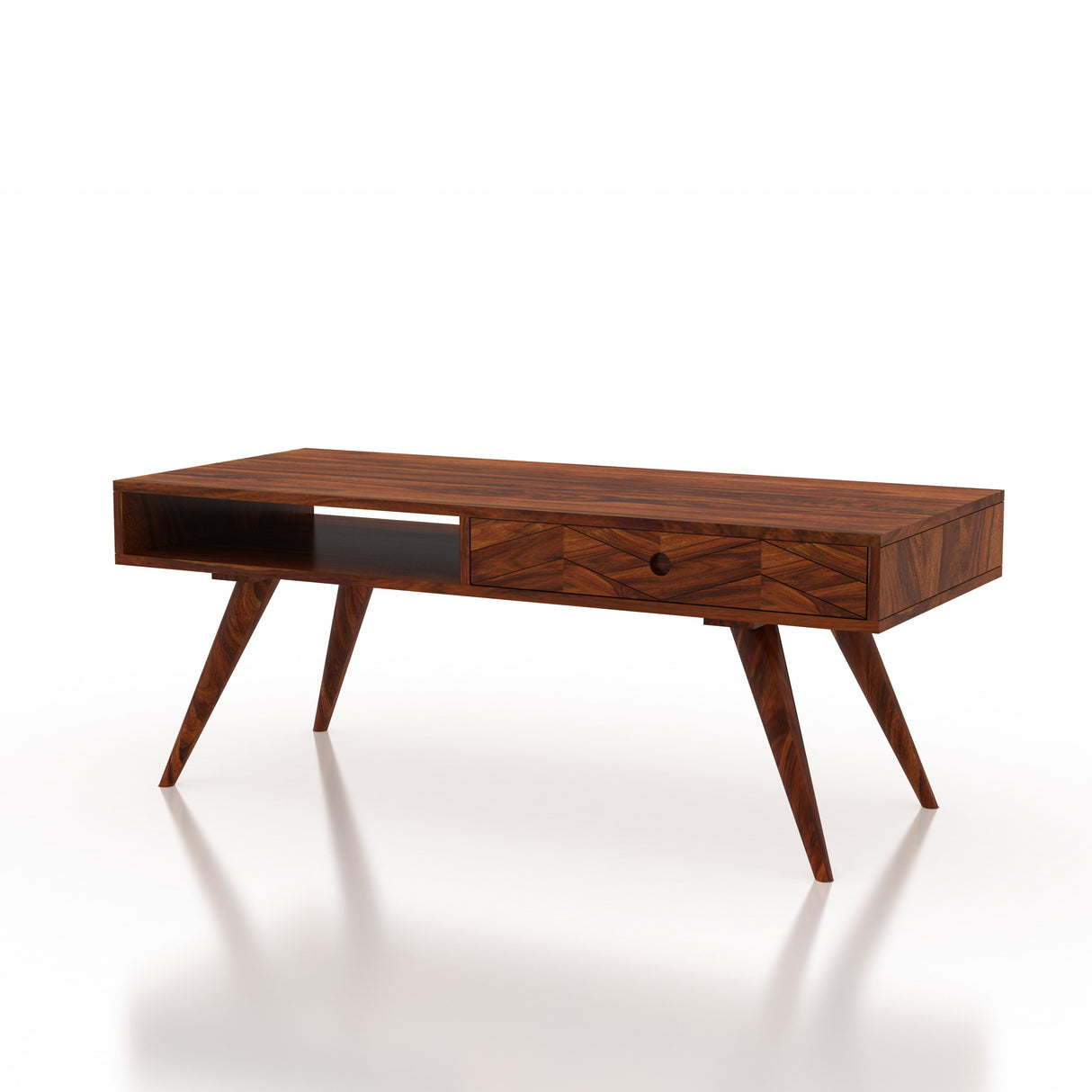 Simon Solid Sheesham Wood Coffee Table With Two Way Drawer Storage - 3 Years Warranty