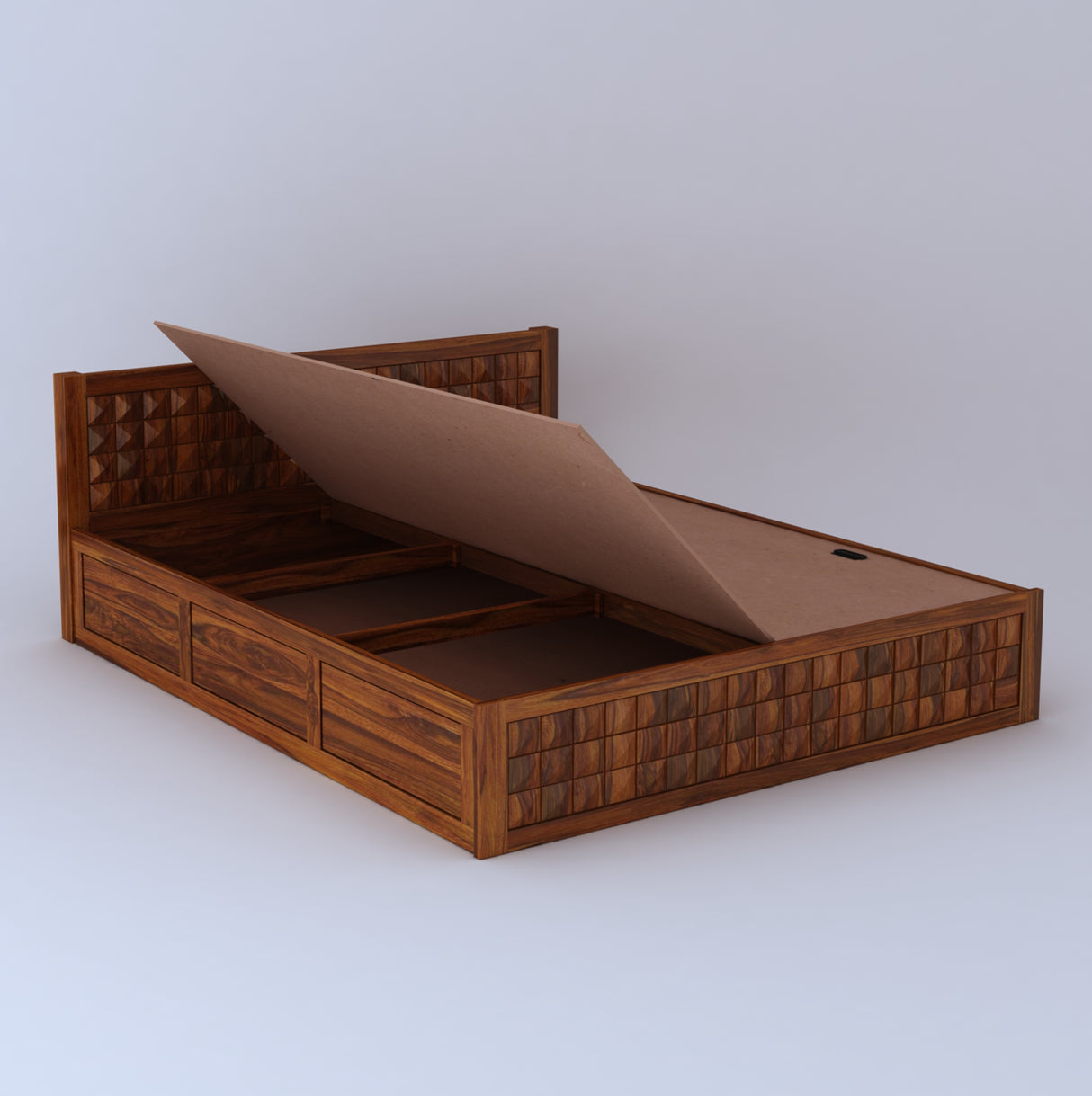Oslo Diamond Solid Sheesham Wood Full Box Storage Bed - 3 Years Warranty