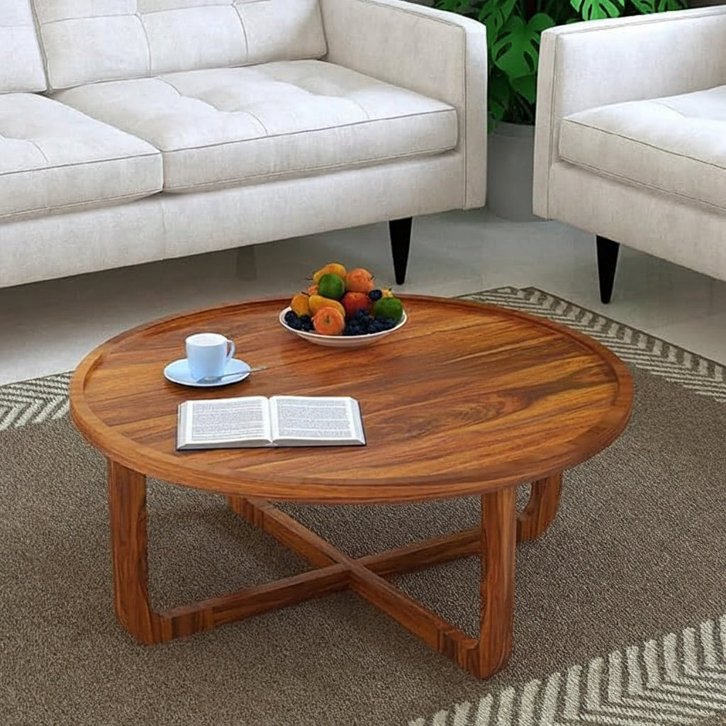 Round Solid Sheesham Wood Coffee Table - 3 years Warranty