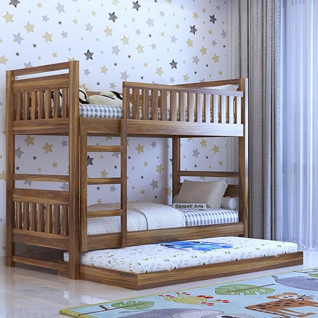 Swift Solid Sheesham Wood Bunk Bed With Ladder & Trundle Bed - 1 Year Warranty