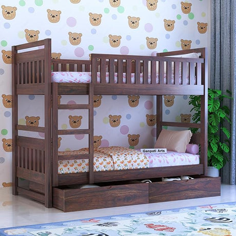 Swift Solid Sheesham Wood Bunk Bed With Ladder & Two Drawer Storage - 1 Year Warranty