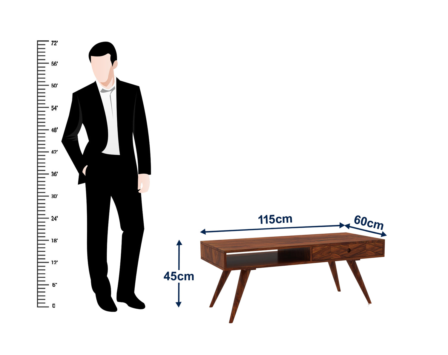 Simon Solid Sheesham Wood Coffee Table With Two Way Drawer Storage - 3 Years Warranty