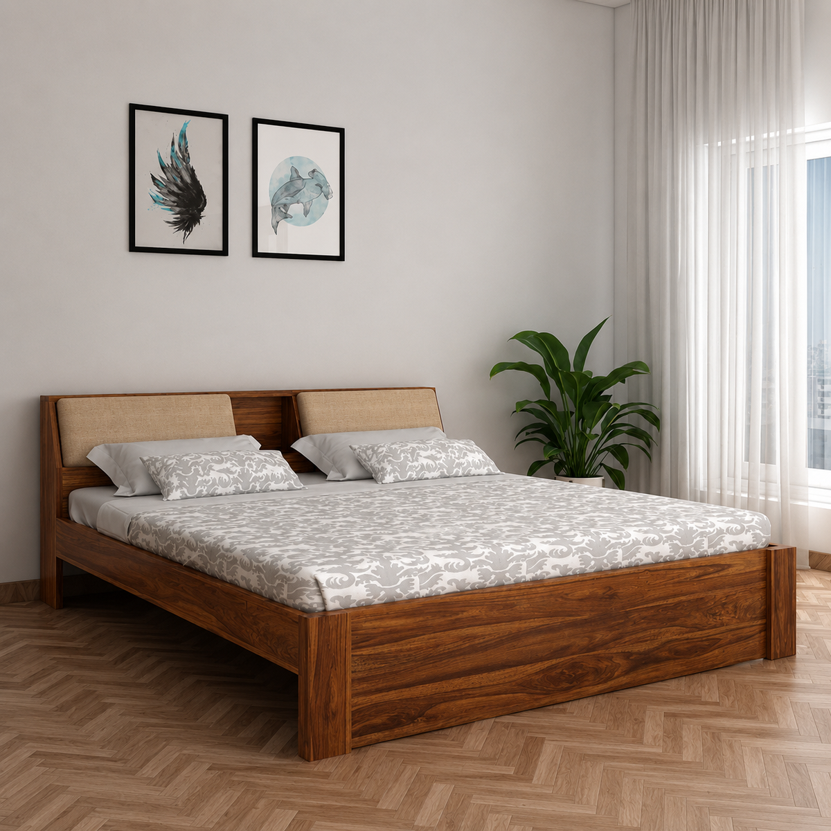 Mayor Solid Sheesham Wood Bed Without Storage - 3 Years Warranty