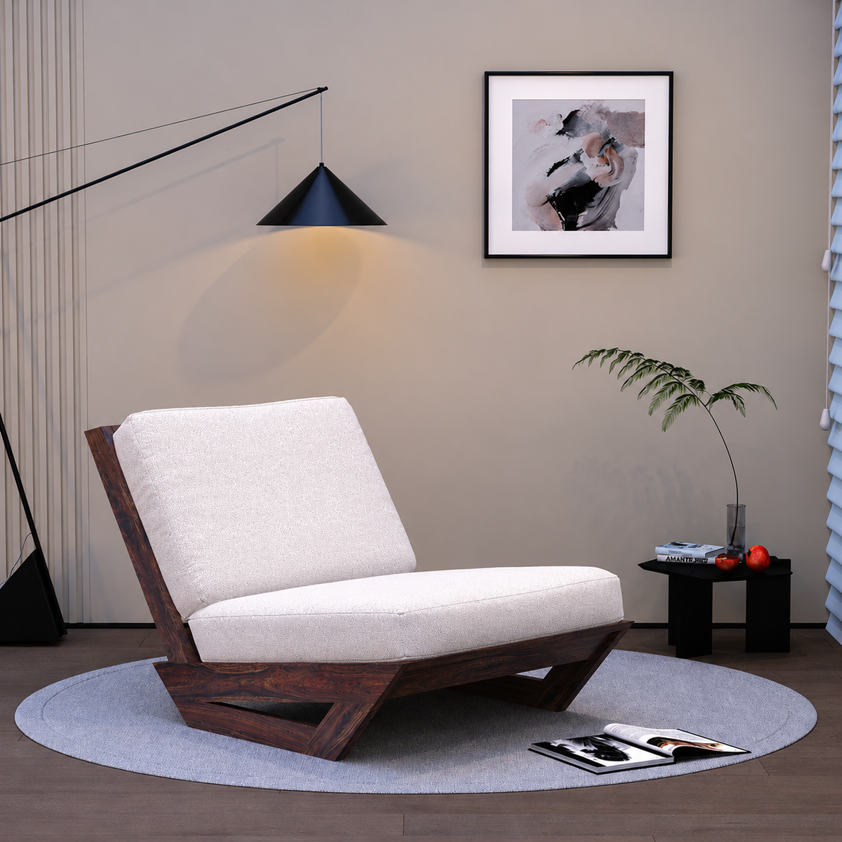 Vegas Solid Sheesham Wood Lounge Chair - 3 Years Warranty