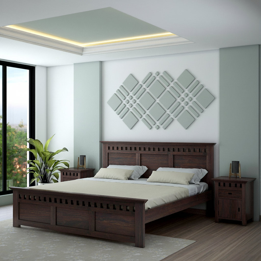 Armania Solid Sheesham Wood Bed Without Storage - 3 Years Warranty