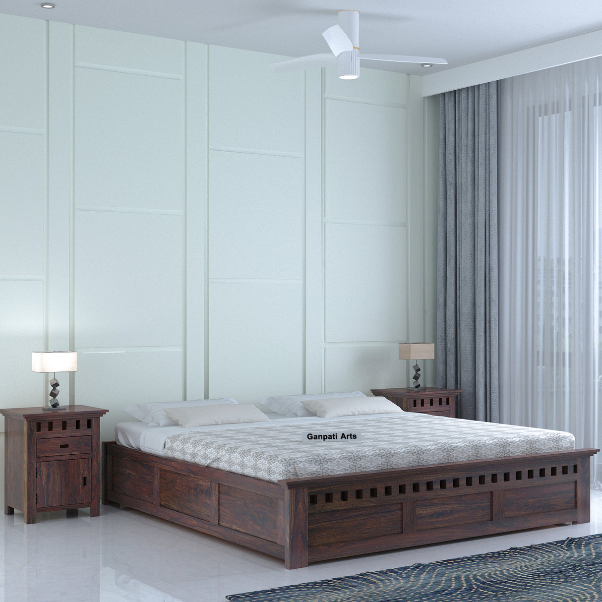 Armania Solid Sheesham Wood Bed With Box Storage Without Headboard - 3 years Warranty