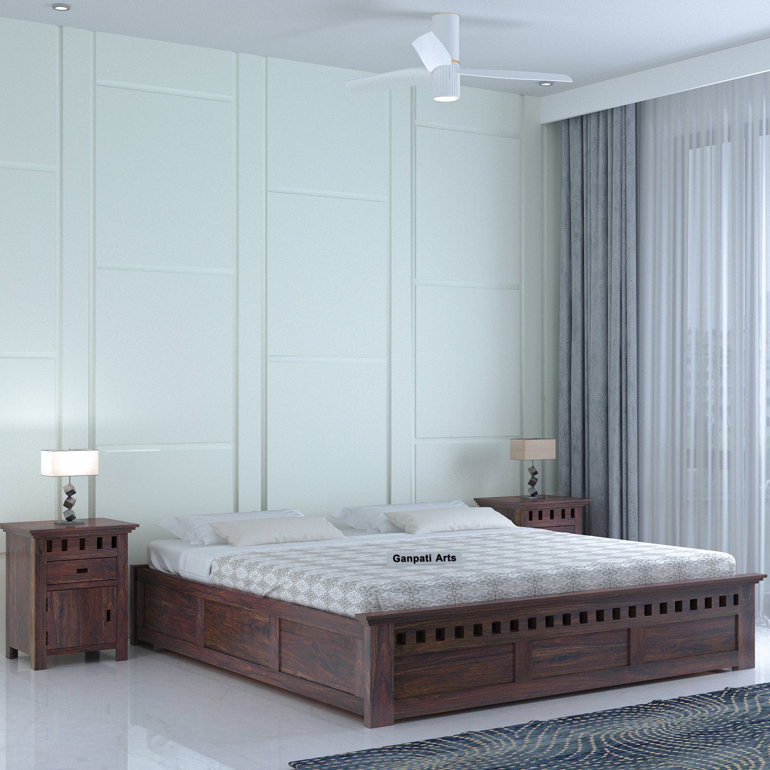 Armania Solid Sheesham Wood Bed With Box Storage Without Headboard - 3 years Warranty