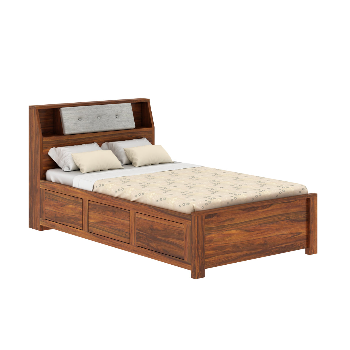 Marine Solid Sheesham Wood 4 Feet Bed With Box Storage(BIG HEADREST)- 3 Years Warranty